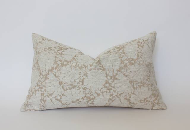 Floral Lumbar Pillow Cover, Neutral Textured Pillow, Ivory Cushion Cover -- Evielle - image 1