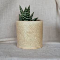Cream Ceramic Planter, Handmade Glazed Beaker, Speckled Plant Pot, 200Ml Beige Vessel, Unique British Gift, Handcrafted Pots - thumbnail 3