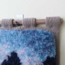 Small Hand Woven Wall Hanging. Fluffy, Beige Vertical Abstract Landscape Art. Nature Inspired, Unique Decoration For Small Rooms - thumbnail 3