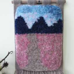 Small Hand Woven Wall Hanging. Fluffy, Beige Vertical Abstract Landscape Art. Nature Inspired, Unique Decoration For Small Rooms - thumbnail 2