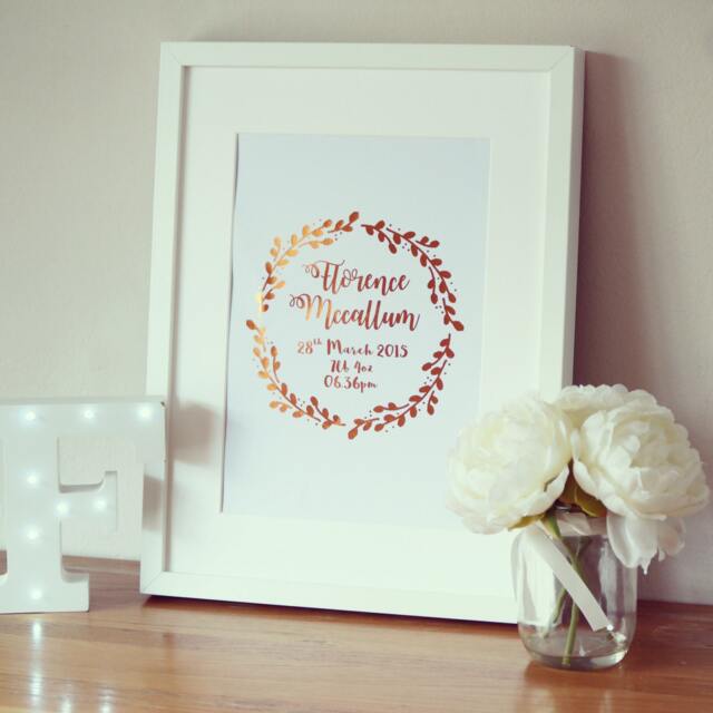Birth Details Print - New Baby Announcement Print Personalised Custom Name Newborn Foil - image 1