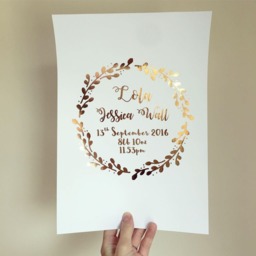 Birth Details Print - New Baby Announcement Print Personalised Custom Name Newborn Foil - thumbnail 3