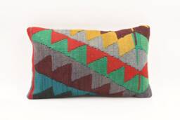 Vintage Kilim Pillow Cover 12x20 Handmade Turkish Wool Throw - thumbnail 1