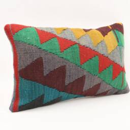 Vintage Kilim Pillow Cover 12x20 Handmade Turkish Wool Throw - thumbnail 3