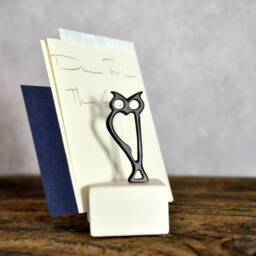 Bronze Owl Sculpture Minimalist Office Decor, Business Card Holder - thumbnail 3
