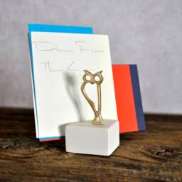 Bronze Owl Sculpture Minimalist Office Decor, Business Card Holder - thumbnail 2