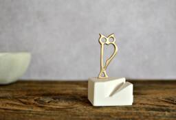 Bronze Owl Sculpture Minimalist Office Decor, Business Card Holder