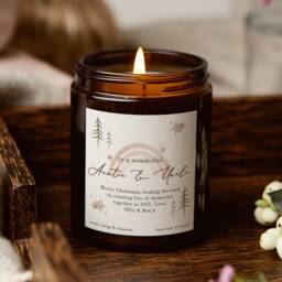 Personalised Auntie & Uncle Christmas Candle Rainbow Label, Soy Wax