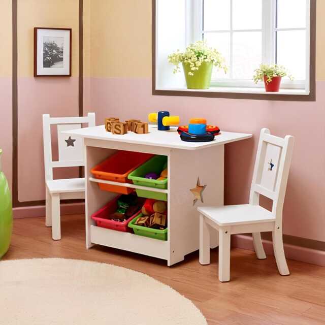 Children's Wooden Table & Chairs Set With Storage, Montessori Furniture For Toddlers, Nursery & Weaning Kids - image 1