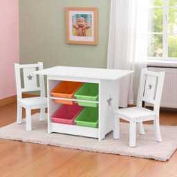 Children's Wooden Table & Chairs Set With Storage, Montessori Furniture For Toddlers, Nursery & Weaning Kids - thumbnail 3