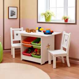 Children's Wooden Table & Chairs Set With Storage, Montessori Furniture For Toddlers, Nursery & Weaning Kids - thumbnail 1