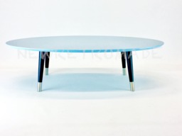 Oval Coffee Table in Light Blue Colour Tapered Legs Stainless Steel Ferules - thumbnail 1