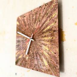 Solid Brass Wall Clock - Pink Patina Starburst Art Nouveau Aged Square - thumbnail 2