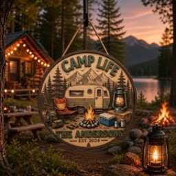 Personalized Family Name Camp Sign For Campsite, Custom Wooden Door Sign, Campfire Wall Decor, Plaque Gift - thumbnail 3