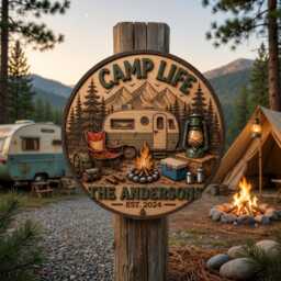 Personalized Family Name Camp Sign For Campsite, Custom Wooden Door Sign, Campfire Wall Decor, Plaque Gift - thumbnail 2