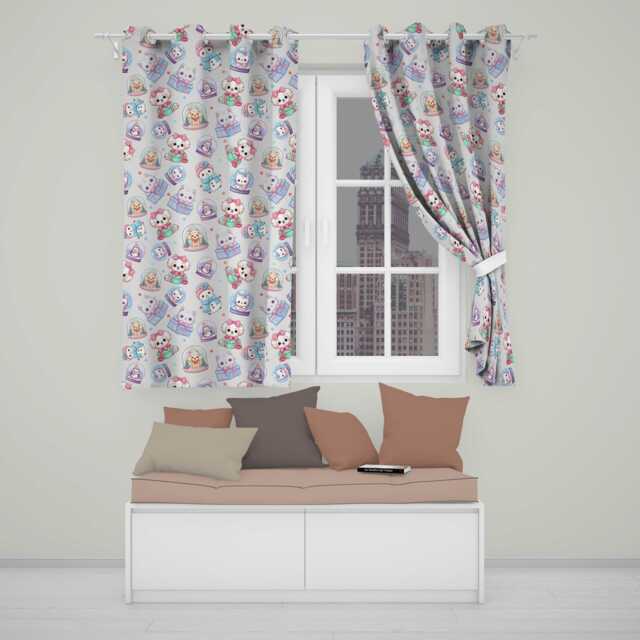 Cute Kawaii Christmas Pets Snow Globe Gifts Cream Background Seamless Pattern Readymade Eyelet Ring Top Thermal 100% Blackout Curtains - image 1