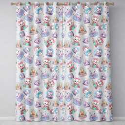 Cute Kawaii Christmas Pets Snow Globe Gifts Cream Background Seamless Pattern Readymade Eyelet Ring Top Thermal 100% Blackout Curtains - thumbnail 2
