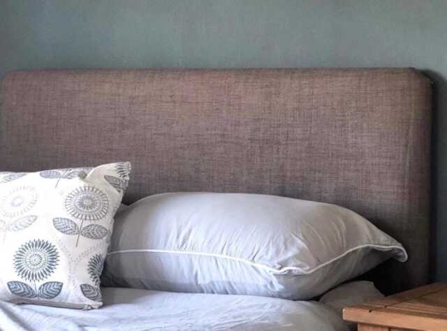 Bespoke Headboard Cover & Matching Valance in Taupe Linen Style Fabric - image 1