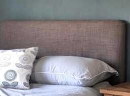Bespoke Headboard Cover & Matching Valance in Taupe Linen Style Fabric - thumbnail 1