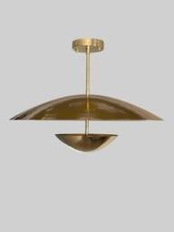 3 Light Modern Italian Brass Pendent Flush Mount Chandelier Double Disk Shade - Inspired Lighting Sputnik Fixture - thumbnail 1
