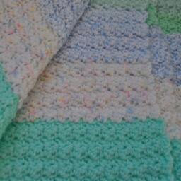 Baby Blanket Crocheted Carriage Green Blue White Striped Acrylic - thumbnail 4