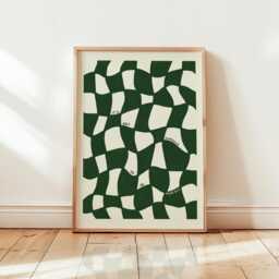 It's Not Supposed To Be Perfect Wall Art Wavy Checkered Green Print, Mid Century Modern Alternative Abstract Artwork, Unframed - thumbnail 1