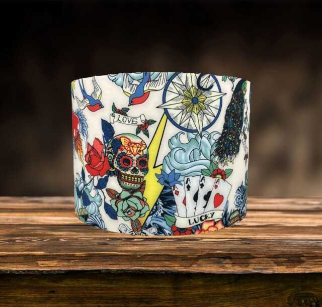 Skull Tattoo Lampshade For Ceiling & Table Lamps, Funky Retro Drum Light Shade - image 1
