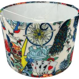 Skull Tattoo Lampshade For Ceiling & Table Lamps, Funky Retro Drum Light Shade - thumbnail 3