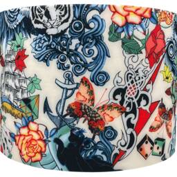 Skull Tattoo Lampshade For Ceiling & Table Lamps, Funky Retro Drum Light Shade - thumbnail 2