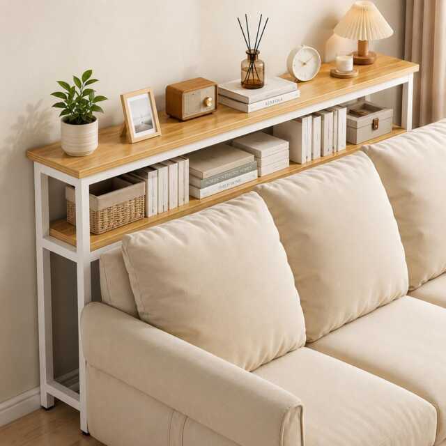 Space Efficient Side Table Narrow Console With Double Shelf Storage Tier Multi Functional - image 1