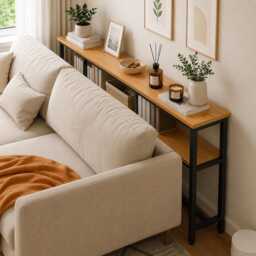 Space Efficient Side Table Narrow Console With Double Shelf Storage Tier Multi Functional - thumbnail 2