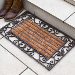 Hand-Crafted Cast Iron Doormat, Rustic Doormat & Boot Scraper, Decorative Pattern Border, Robust, Heavy Duty - thumbnail 1