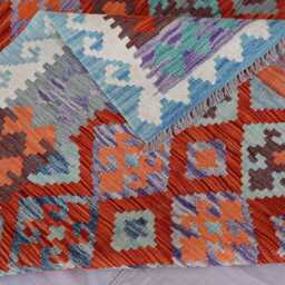 7x10 Afghan Kilim Rug, Modern Geometric Rug, Handmade Wool Area Flatweave Oriental Orange Bedroom Living Room Rug - thumbnail 4