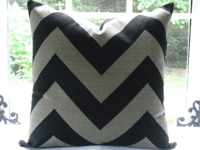 Chevron Pillow Cover 24x24 - Black Zig Zag Linen Throw - image 1