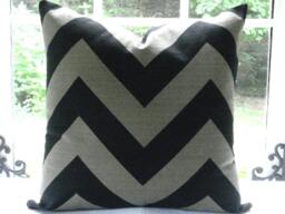 Chevron Pillow Cover 24x24 - Black Zig Zag Linen Throw - thumbnail 1
