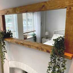 Handmade Waxed Wooden Mirror With Shelf - Rustic Bathroom Hallway Home - thumbnail 3