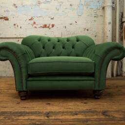 Large British Handmade Bottle Green Velvet Chesterfield Snuggle Chair, Armchair - thumbnail 2