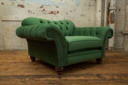 Large British Handmade Bottle Green Velvet Chesterfield Snuggle Chair, Armchair - thumbnail 1