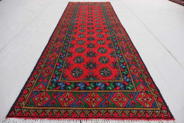 Afghan Bukhara Runner Rug, 2'7x9'3 Ft Multicolor Natural Veg Dyes Wool Plush Hand Knotted Turkmen Oriental Hallway - image 1