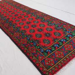 Afghan Bukhara Runner Rug, 2'7x9'3 Ft Multicolor Natural Veg Dyes Wool Plush Hand Knotted Turkmen Oriental Hallway - thumbnail 2