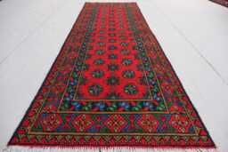 Afghan Bukhara Runner Rug, 2'7x9'3 Ft Multicolor Natural Veg Dyes Wool Plush Hand Knotted Turkmen Oriental Hallway - thumbnail 1