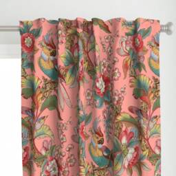 Antique Tropical Curtain Panel - Parrot Botanical Palm Pink Maximalist Custom Duchess By Peacoquettedesigns - thumbnail 1