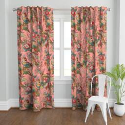 Antique Tropical Curtain Panel - Parrot Botanical Palm Pink Maximalist Custom Duchess By Peacoquettedesigns - thumbnail 2