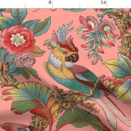 Antique Tropical Curtain Panel - Parrot Botanical Palm Pink Maximalist Custom Duchess By Peacoquettedesigns - thumbnail 4