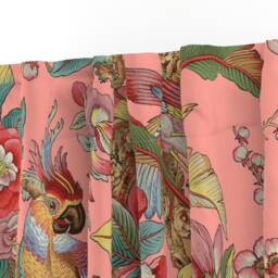 Antique Tropical Curtain Panel - Parrot Botanical Palm Pink Maximalist Custom Duchess By Peacoquettedesigns - thumbnail 3