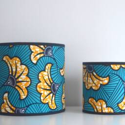 African Wax Fabric Lampshade With Turquoise & Orange Wedding Flower Pattern, Pendant Light, Lighting, Table Lamp - thumbnail 2