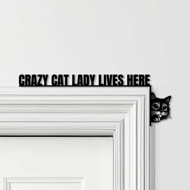 Door Topper Crazy Cat Lady Lives Here Various Colours Decorative Sign - Sign, Novelty Wall Decor, Frame Art, Art - image 1