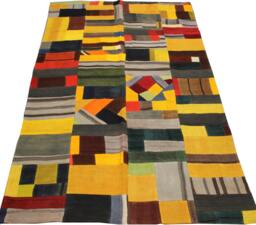 Colorful Kilim Patchwork Rug, Bohemian Home Decor, 8.9x5.1 Ft - thumbnail 1