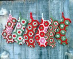 Custom-Made Crocheted Granny Square Hexagon Christmas Stocking in Your Choice Of Colors - thumbnail 1