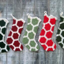Custom-Made Crocheted Granny Square Hexagon Christmas Stocking in Your Choice Of Colors - thumbnail 2